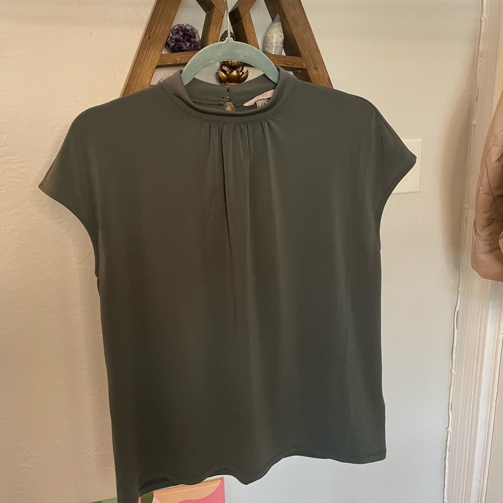 Green Cap Sleeve High Neck Blouse